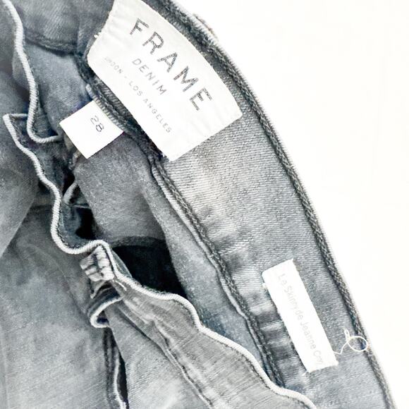 Frame Le Skinny de Jeanne Crop Charcoal Raw Hem Denim Jeans Tull Size 28 - Picture 6 of 8